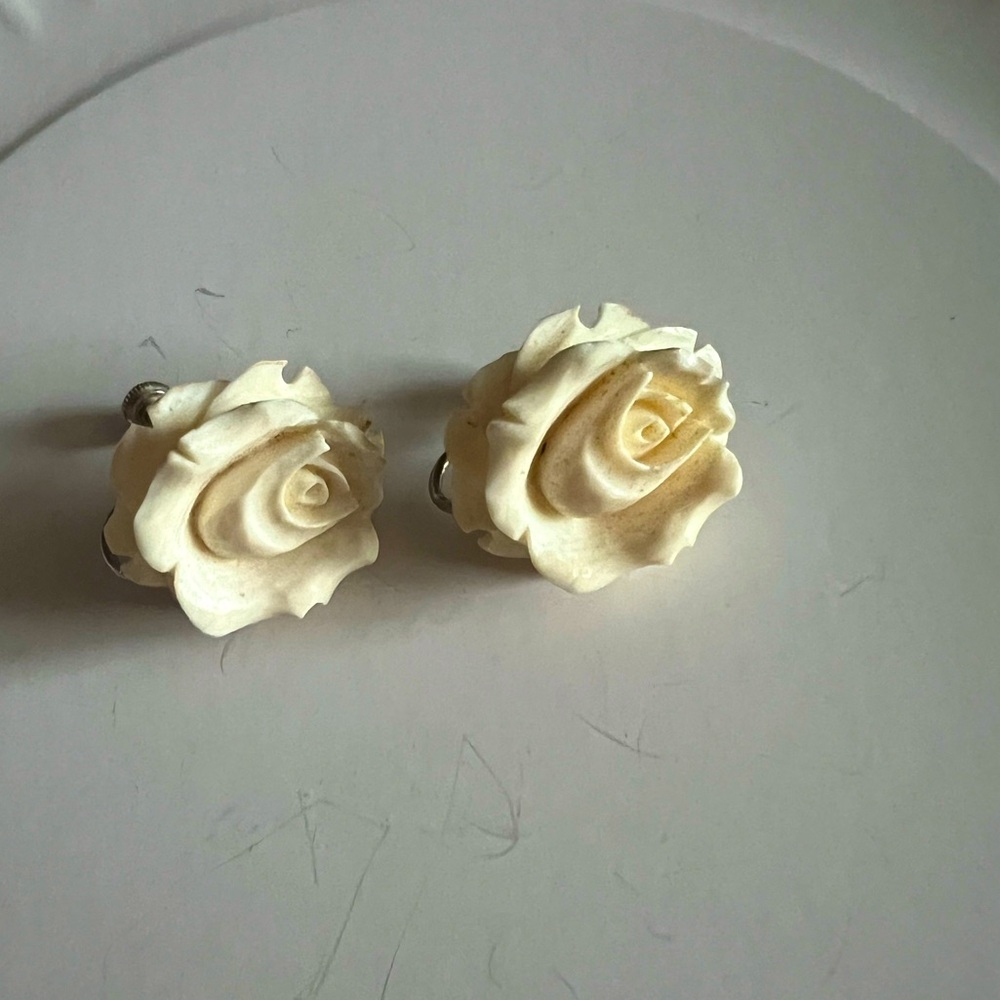Vintage Carved Celluloid Rose Earrings